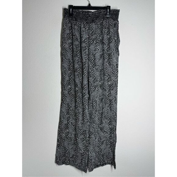 89th & Madison Womens Wide Leg Pants Black All Over Print Elastic Waist Sz M - Picture 1 of 13
